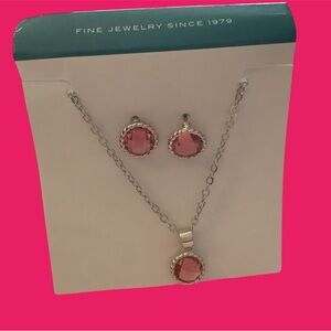 Effy Silver necklace, 18 inch chain w/claw hook, pink stone, matching earrings!